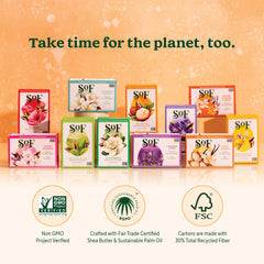 Sustainable palm oil used in SoF bar soap for responsible cleansing.
