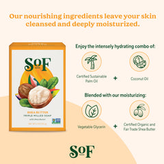 SoF vegan and non-GMO bar soap free from common irritants for mindful care.