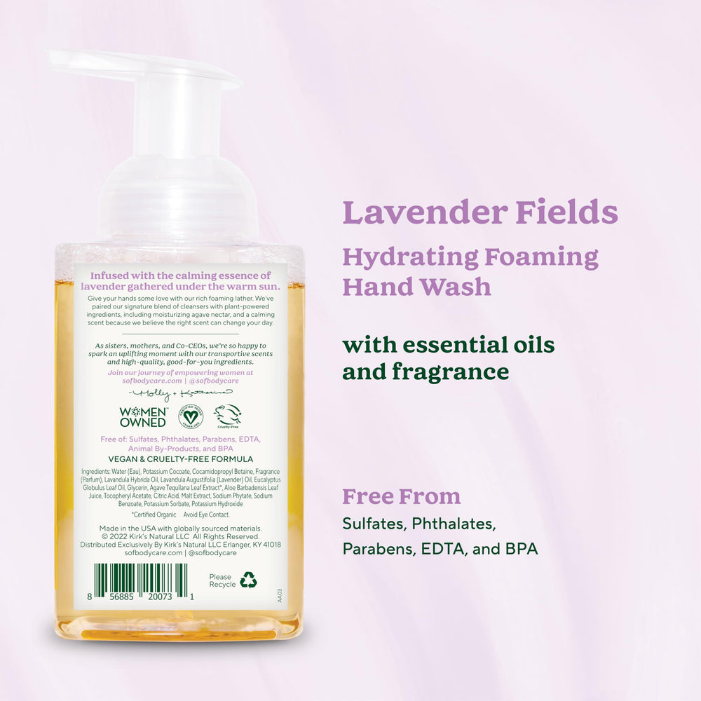 South Of France SoF Lavender Fields label highlights vegan, non-GMO and phthalate-free attributes