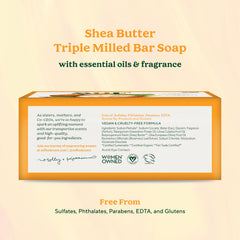 SoF triple milled bar soap with Shea butter for soft, moisturized skin.