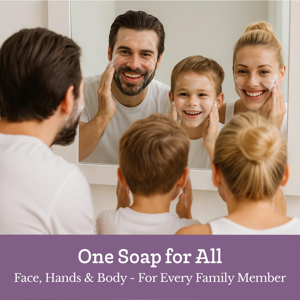 Lavender goat milk soap bar designed for both face and body use