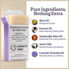 Rich lather from Southern Natural Lavender Goat Milk Soap Bars for face and body