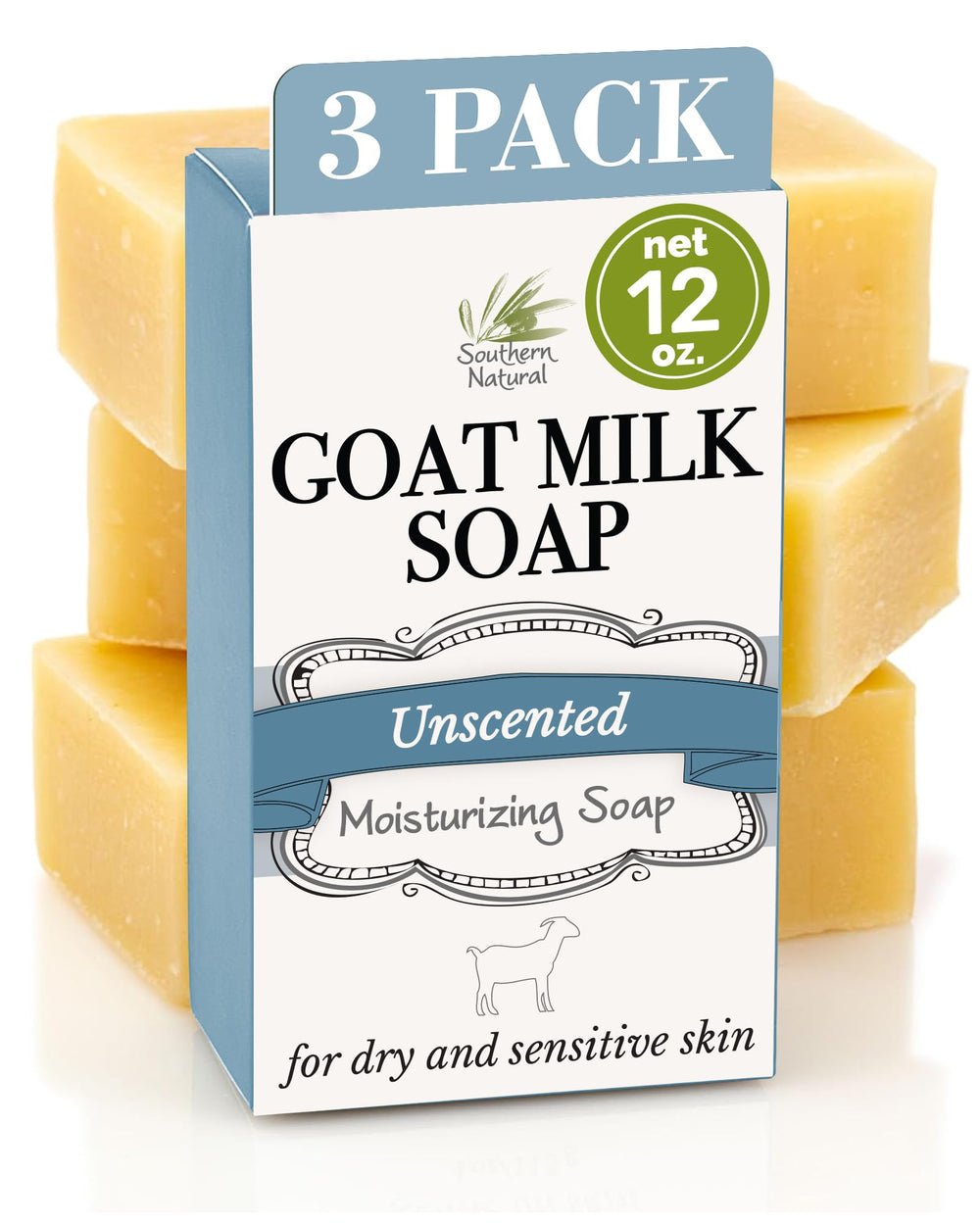 Southern Natural unscented goat milk soap bar pack — gentle for sensitive skin.