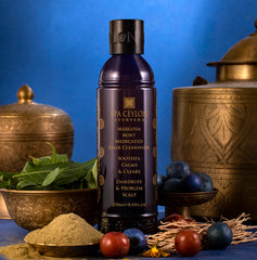 SPA CEYLON Margosa Mint Cleanser application tips for dandruff-prone scalps.