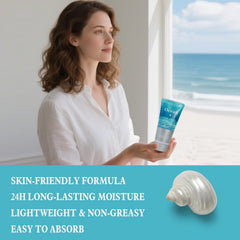 Spa Luxetique hydrating lotion sealing in moisture after a refreshing shower.