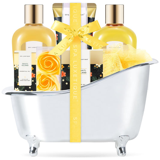 Spa Luxetique spa gift basket yellow bundle, ideal for at-home pampering.
