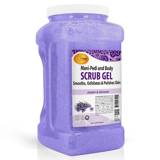 SPA REDI exfoliating pumice gel jar with lavender and wildflower scent for body care.