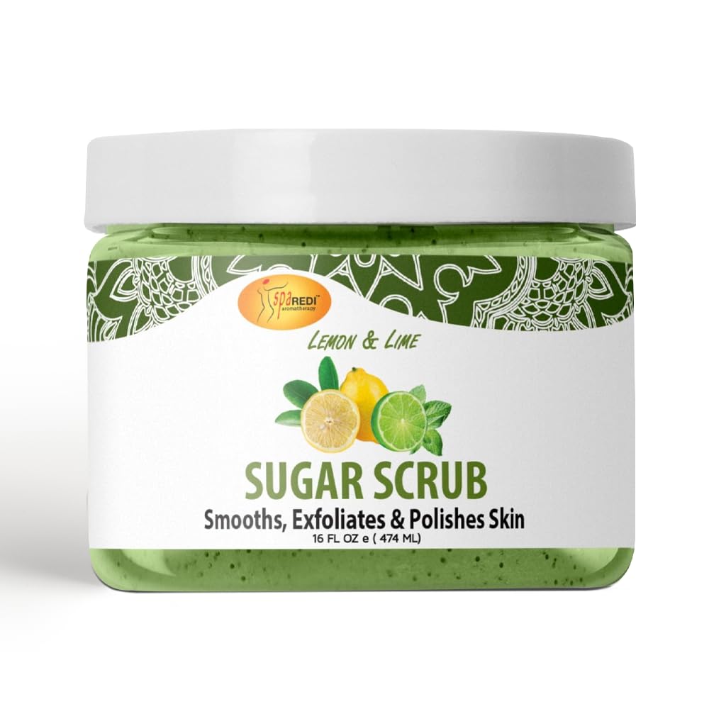 SPA REDI Lemon & Lime Sugar Scrub jar for moisturizing exfoliation.
