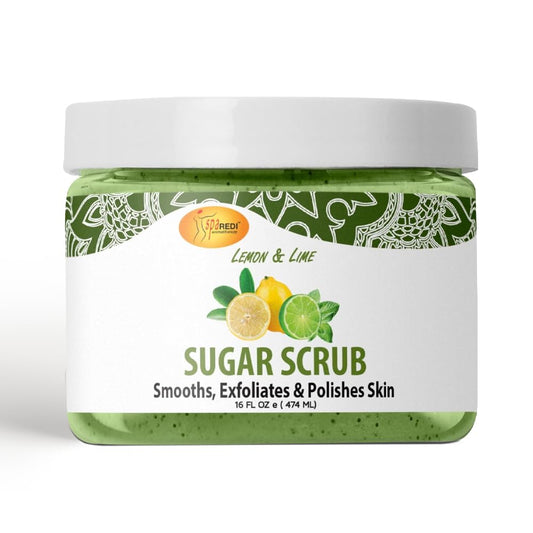 SPA REDI Lemon & Lime Sugar Scrub jar for moisturizing exfoliation.