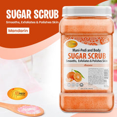 Close-up of SPA REDI Mandarin Sugar Scrub texture showing gritty exfoliation.