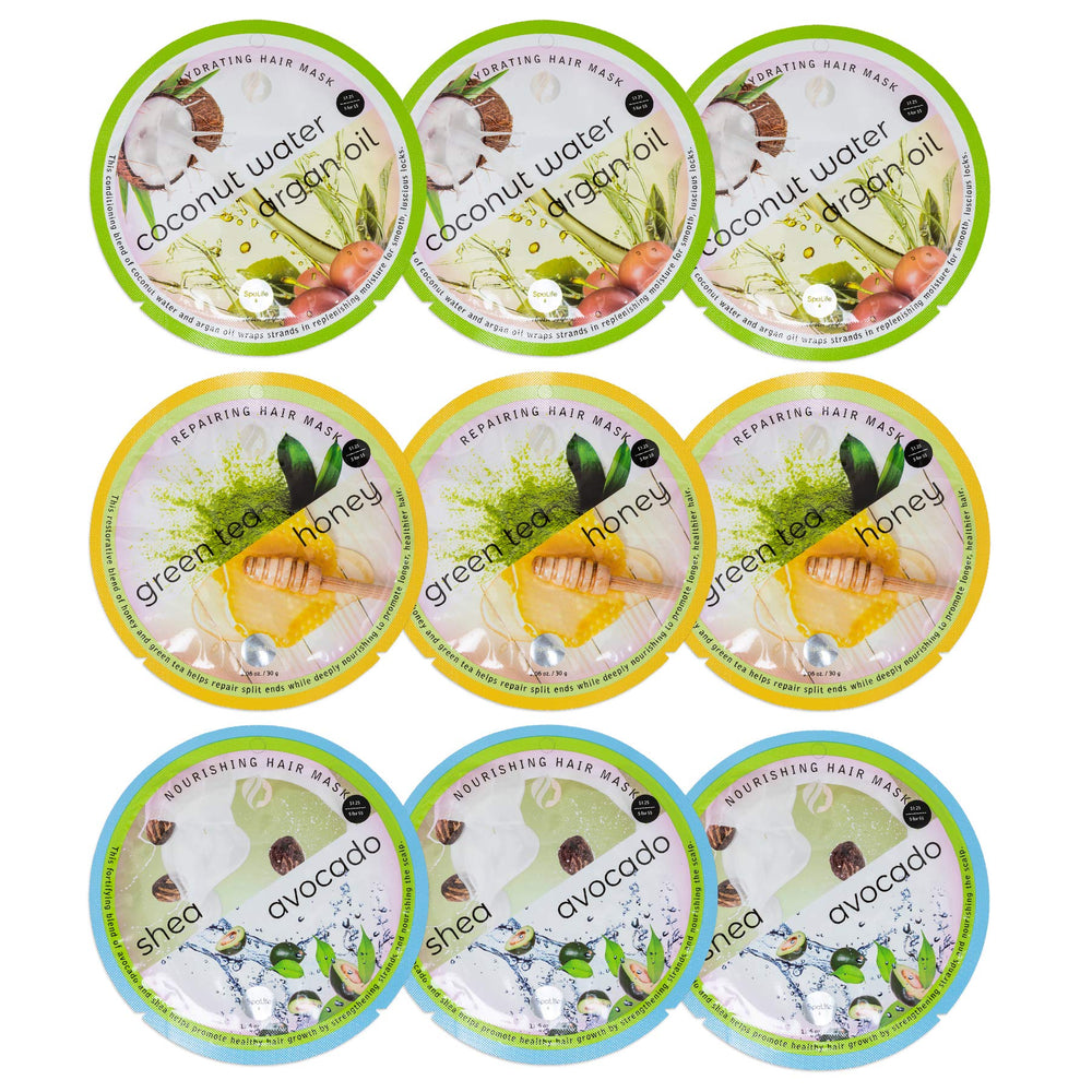 SpaLife Korean Deep Conditioning Hair Mask Packets close-up showing rich hydration for dry hair.