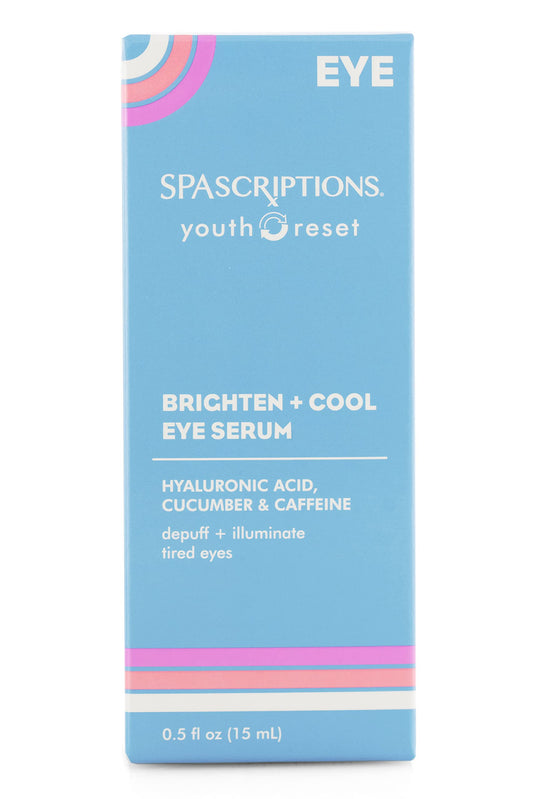 SpaScriptions Brighten and Cool Eye Serum rollerball depuffs under-eye for refreshed look.