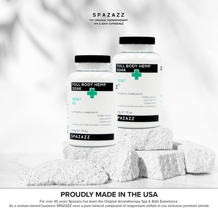 Spazazz hemp soak blends Arnica Calendula ingredients hint soothing herbal notes