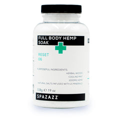 Spazazz Full Body Hemp Soak bottle promotes a relaxing spa-like bath experience
