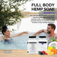 Spazazz Full Body Hemp Soak crystals dissolving in water suggest fragrant relaxation.