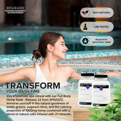 Spazazz Full Body Hemp Soak jar distributes easy dosing for a soothing bath.