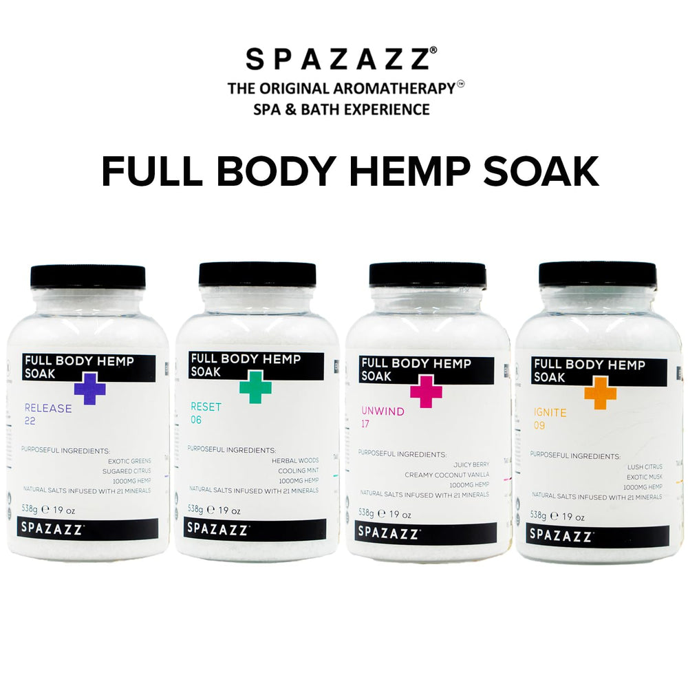 Spazazz Full Body Hemp Soak texture close-up reveals mineral-rich crystals.