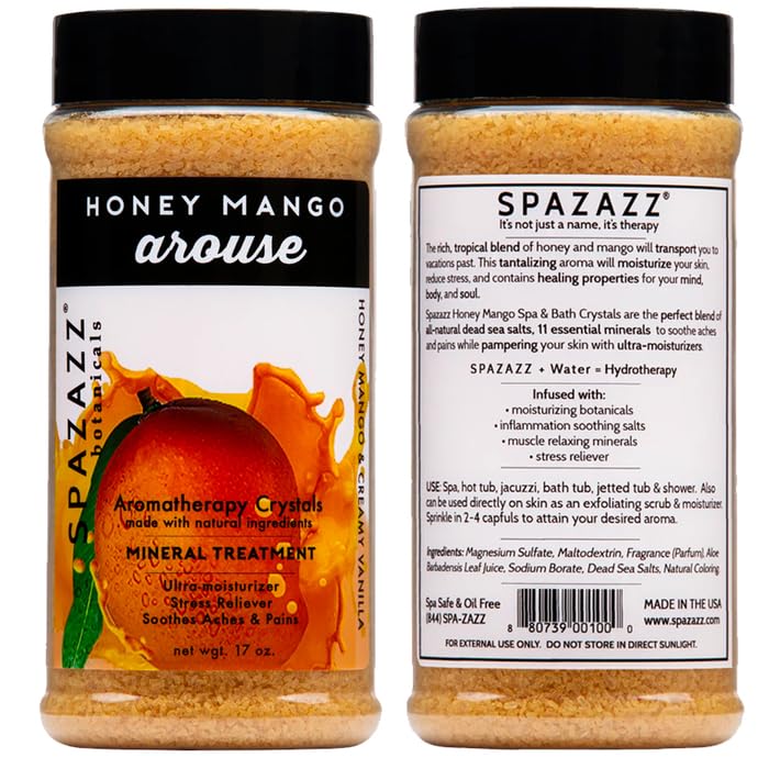 SPAZAZZ Spa Bombzz Tropical Rain crystals jar transportando a un oasis tropical.