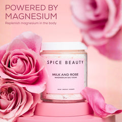 SPICE BEAUTY Goat Milk & Rose Soak mineral crystals close-up showing texture