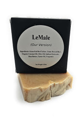 Spiked Handmades LeMale soap bar close-up highlights creamy texture and premium ingredients