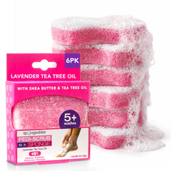 Spongeables Pedi Scrub lavender sponge for a gentle foot cleanse with exfoliation.