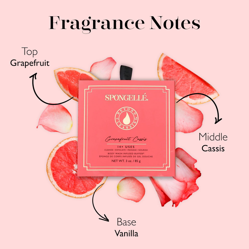 SPONGELLÉ Grapefruit Cassis buffer close-up shows exfoliating texture