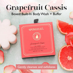 SPONGELLÉ Grapefruit Cassis buffer with hanging ribbon for easy storage