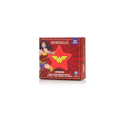 SPONGELLÉ Wonder Woman Lavender buffer close-up highlights built-in wash for hydrating cleansing.