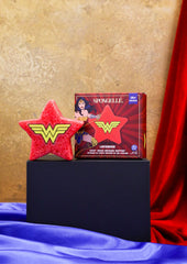 USA-made SPONGELLÉ Wonder Woman buffer packaging signals quality and durability.