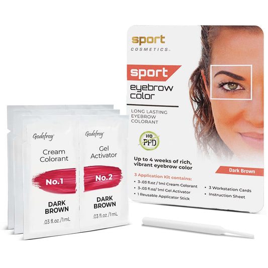 Sport Cosmetics Eyebrow Color packaging with long-lasting tint.