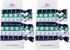 Sportybella girls hair ties with green golf club design, gentle hold for active golfers.