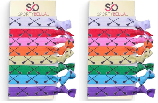 SportyBella lacrosse hair ties in rainbow colors for crease-free ponytails