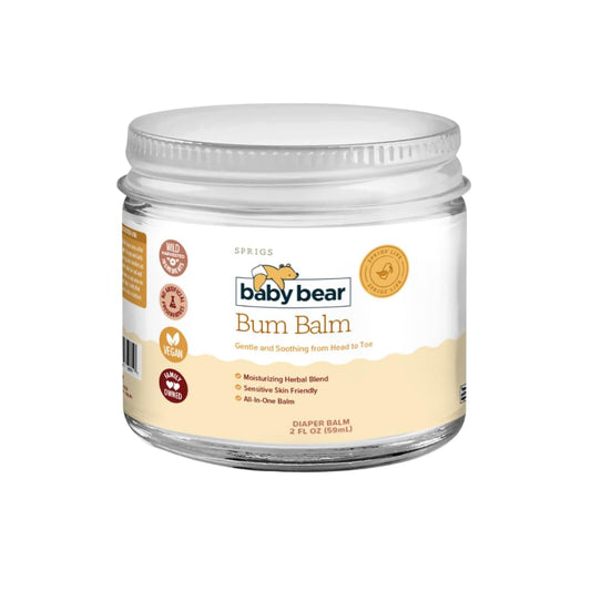 SPRIGS Baby Bear Bum Balm 2oz tin for gentle diaper care and dry skin relief.