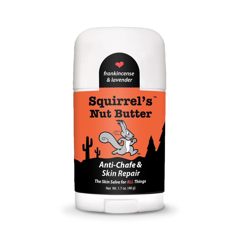 Squirrel's Nut Butter anti-chafe stick application for smooth workouts.