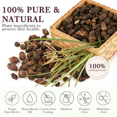 SRIOIO Cyperus Rotundus Oil label showing natural ingredients.