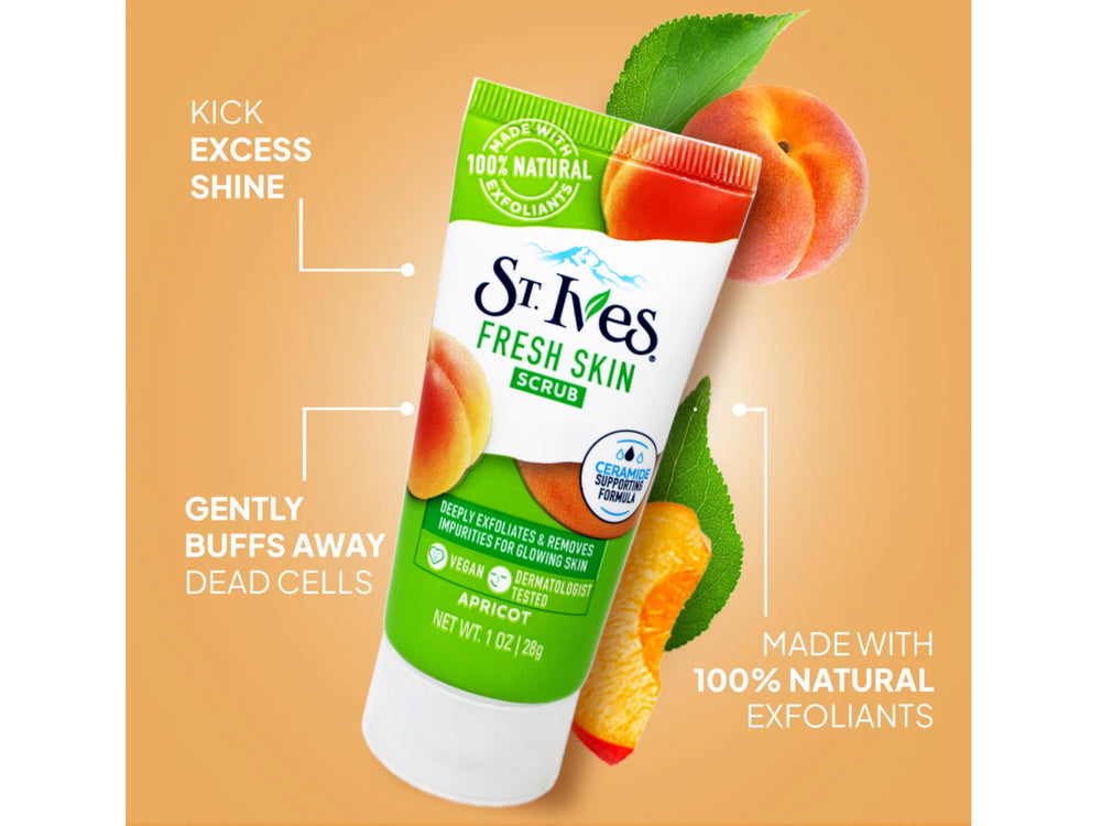 St. Ives Fresh Skin Scrub apricot fragrance enhances a refreshing cleansing ritual.