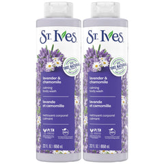 St. Ives Lavender Chamomile bottle pour supports a calming shower.