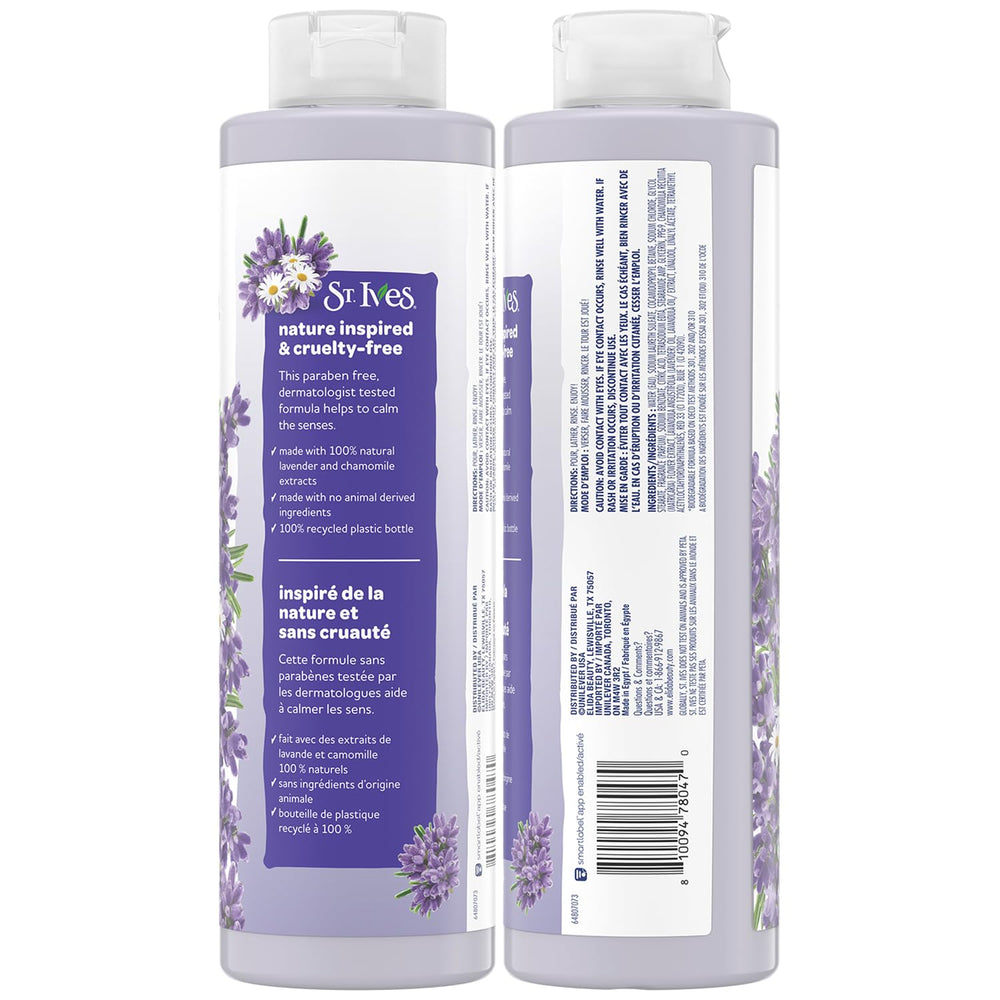 St. Ives Lavender Chamomile rich lather demonstrates skin-softening foam.