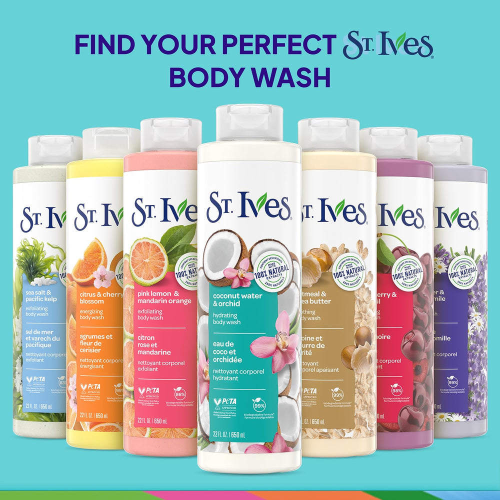 St. Ives shower scene with droplets—refreshing morning cleanse