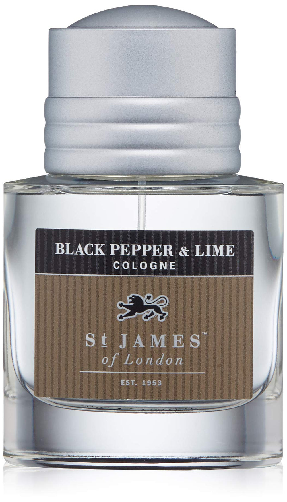 St James of London Black Pepper & Lime Cologne bottle shows crisp citrus and spice.