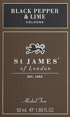 St James of London Black Pepper & Lime Cologne pour reveals vibrant lime and pepper notes.