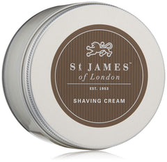 St James of London Cedarwood Clarysage shave cream jar in a glass bowl for premium presentation.