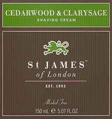 St James of London Cedarwood Clarysage shave cream lather on a wet brush.