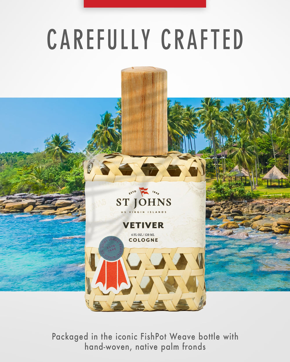 St. John Vetiver islands allure packaging, handcrafted.