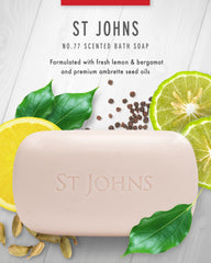 St. John No. 77 close-up of creamy lather from triple milled formula