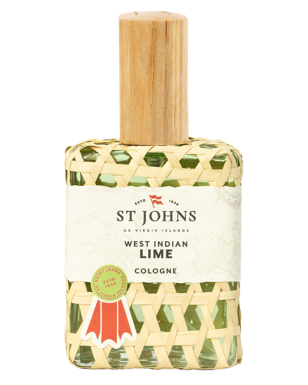 St. John West Indian Lime bottle with signature fishnet weave for a premium look