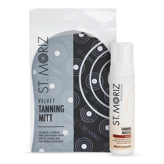 ST. MORIZ Professional Medium Mousse bottle delivering a natural bronze glow