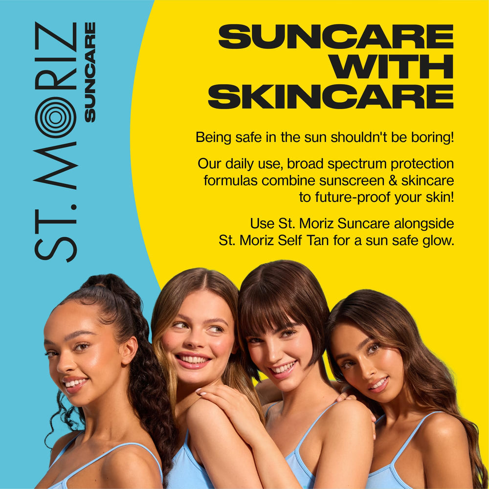 ST. MORIZ Suncare SPF 30+ face sunscreen with vitamin E suggests hydration and skin support.