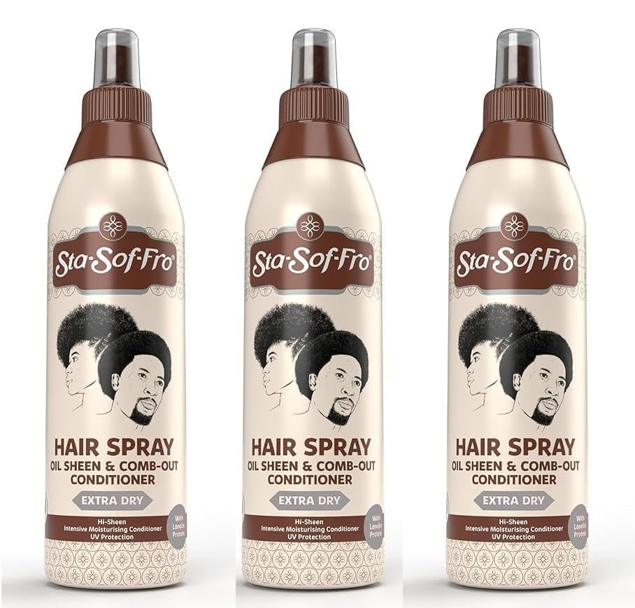 Sta-Sof-Fro Hair Spray Bottle 250ml for detangling and shine.