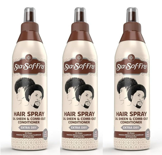 Sta-Sof-Fro Hair Spray Bottle 250ml for detangling and shine.